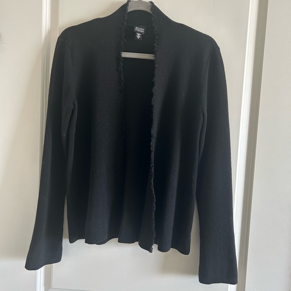 Eileen Fisher 100% Wool Black Knit Cardigan Sweater - Picture 8 of 9